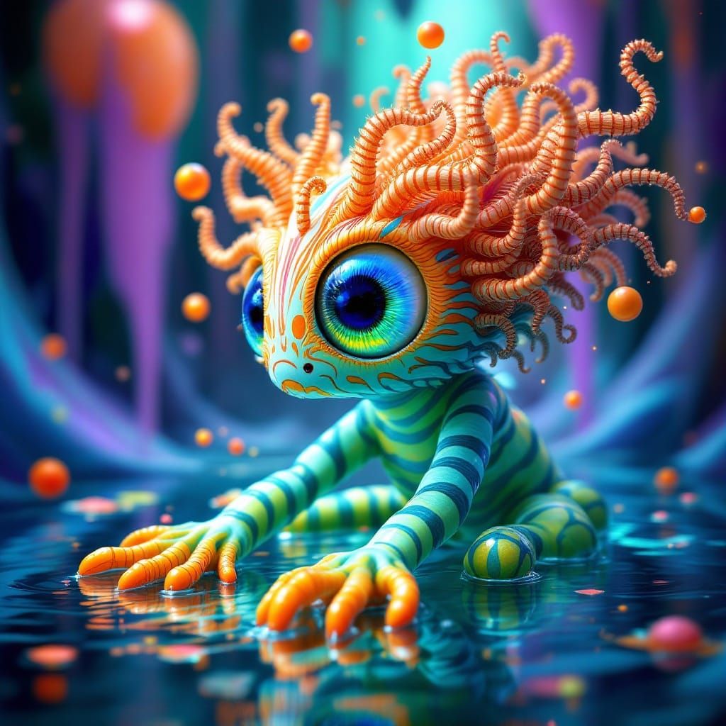 Surreal Creature in Iridescent Environment