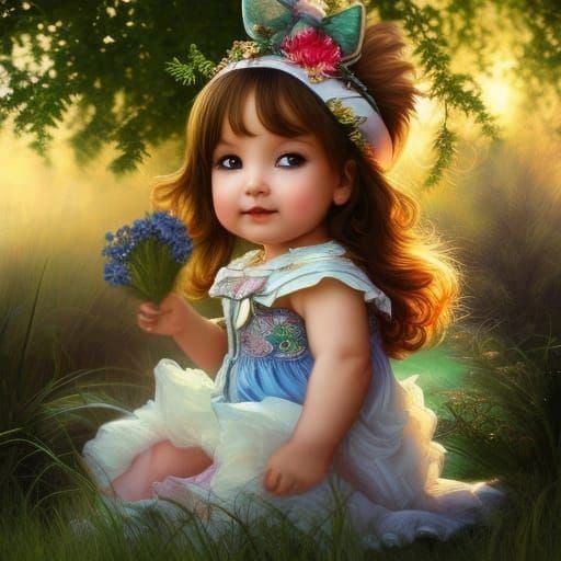 Toddler in meadow with flowers - AI Generated Artwork - NightCafe Creator