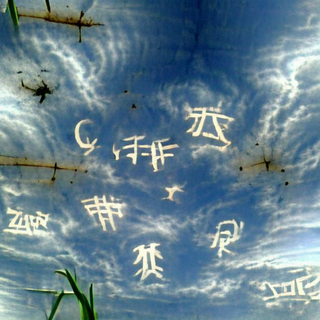 Chinese Writing In The Sky Above Farm