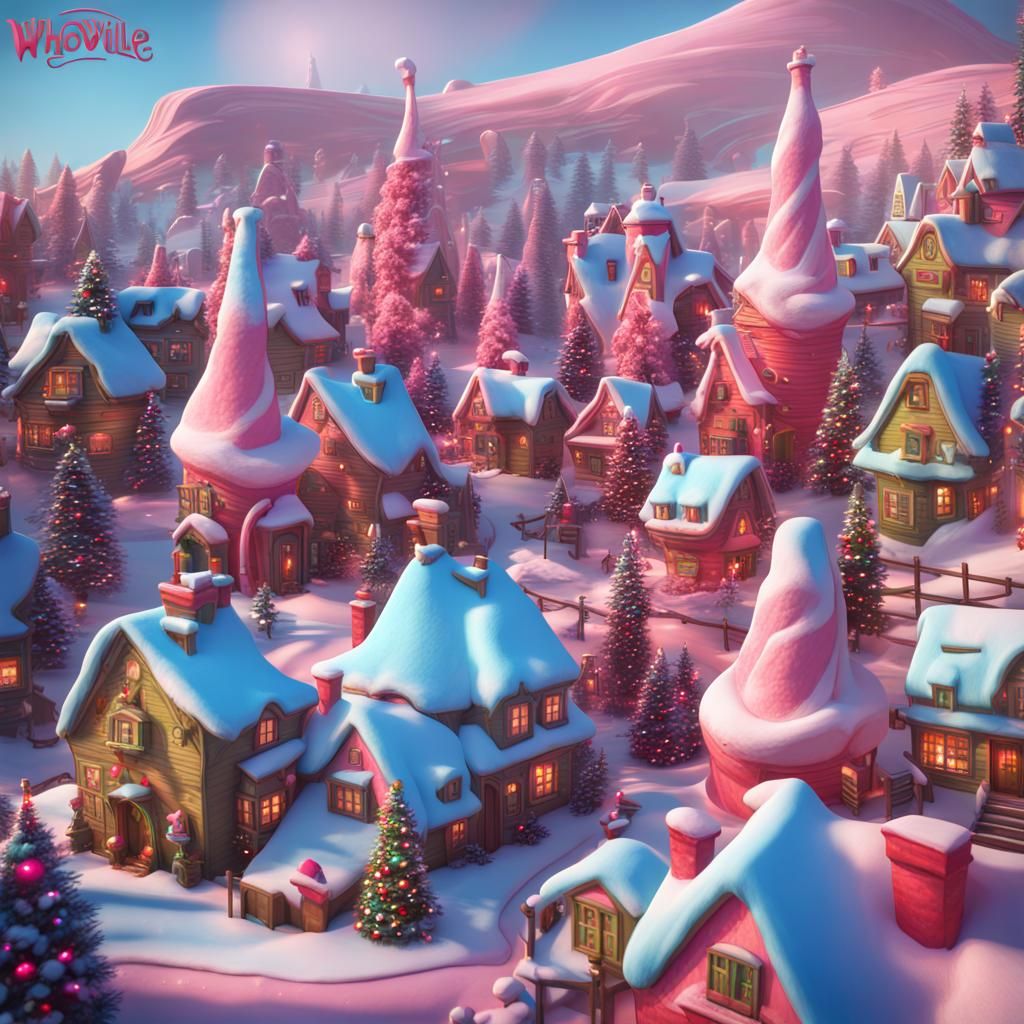 whoville, candy cane village, chimneys, christmas decorations ...