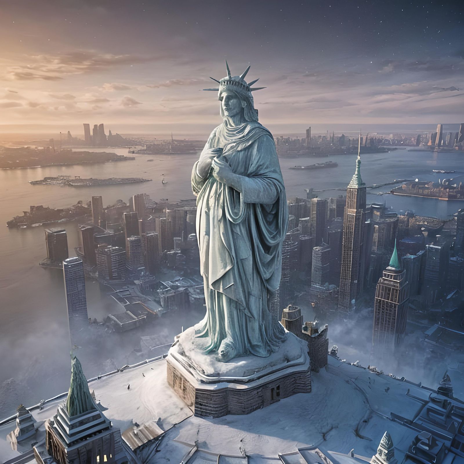 Snowman statue of liberty