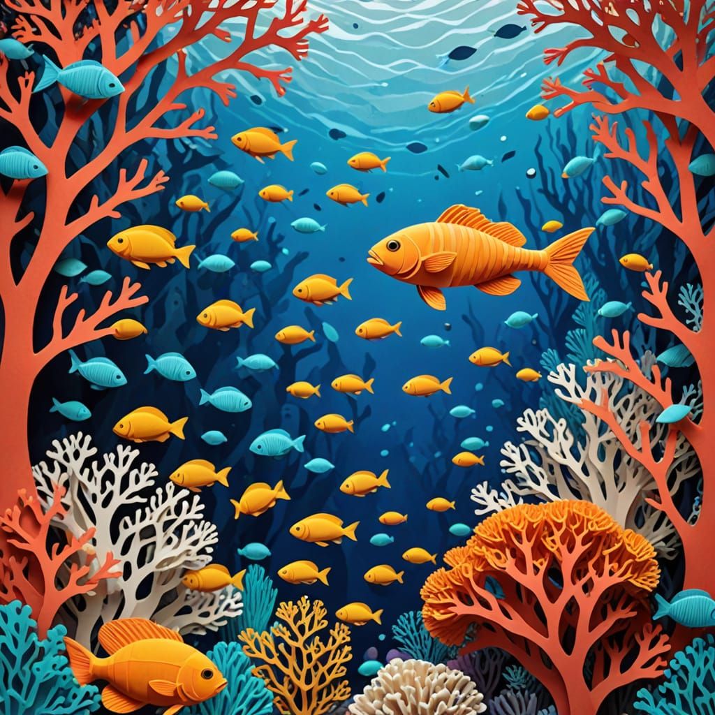 Paper Fish in Water: A Layered Artistic Creation