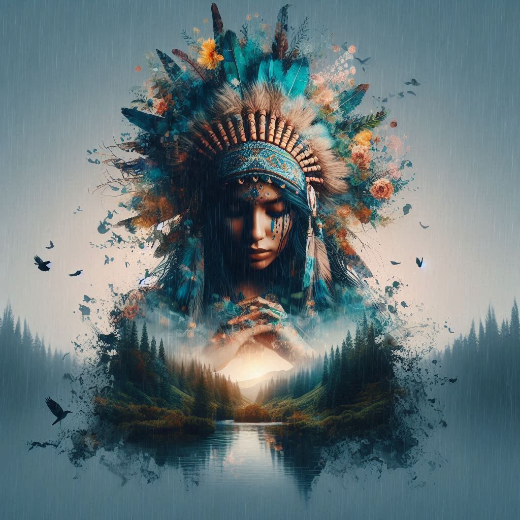 double exposure beautiful fantasy DALL-E 3 portrait landscape..
