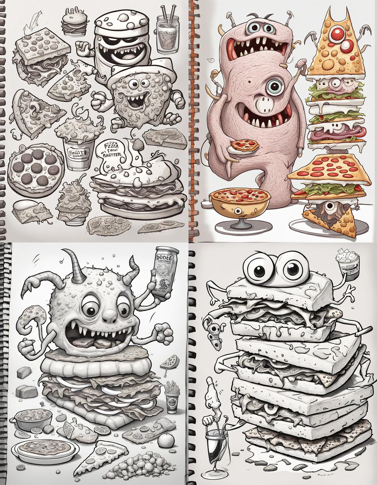 Doodles with monsters vs food (anthropomorphic food), master...