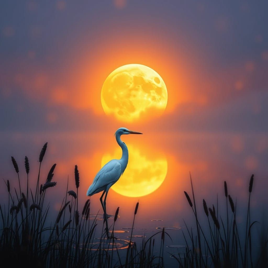 White Heron on Sunset