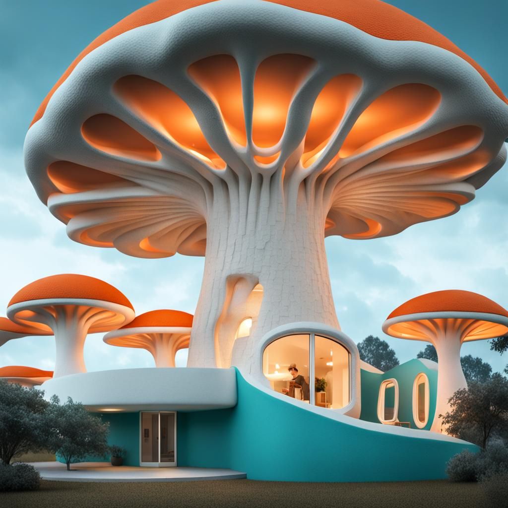 3D Printed Concrete Mushroom House - AI Generated Artwork - NightCafe ...