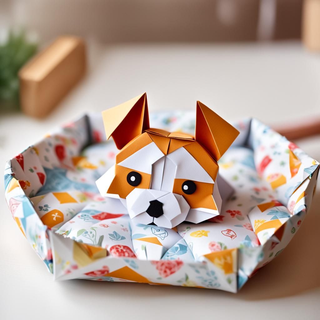 a cute dog in his bed