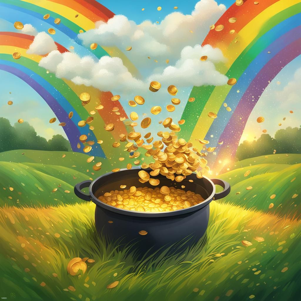 Pot of Gold at Rainbow's End: Hyperrealistic Concept Art