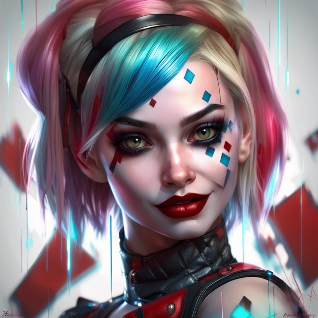 Gorgeous Harley Quinn that looks like she lives in The Matrix, Artgerm ...