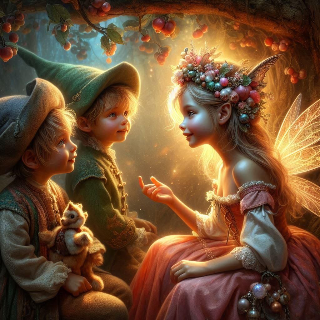 Siblings' Encounter with a Woodland Fairy v1