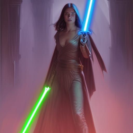 Jedi Weilding Dual Lightsabers - AI Generated Artwork - NightCafe Creator