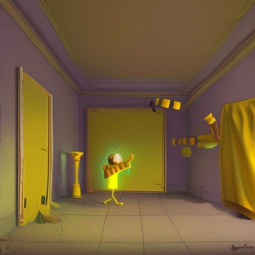 the backrooms yellow musty walls with the strange stains on the walls AI Generated Artwork