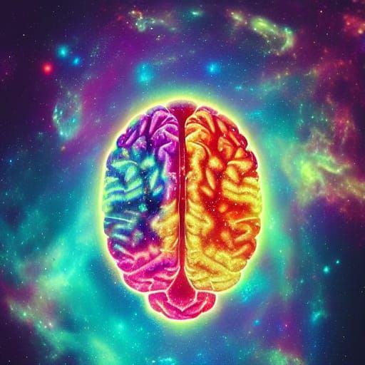 a colourful brain floating through space