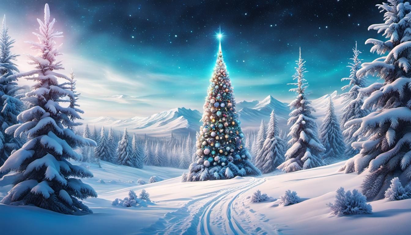 Winter Christmas Tree Landscape. - AI Generated Artwork - NightCafe Creator
