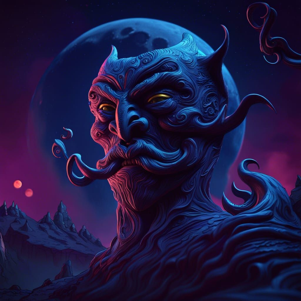 Rubber Hose Moon with Villainous Mustache