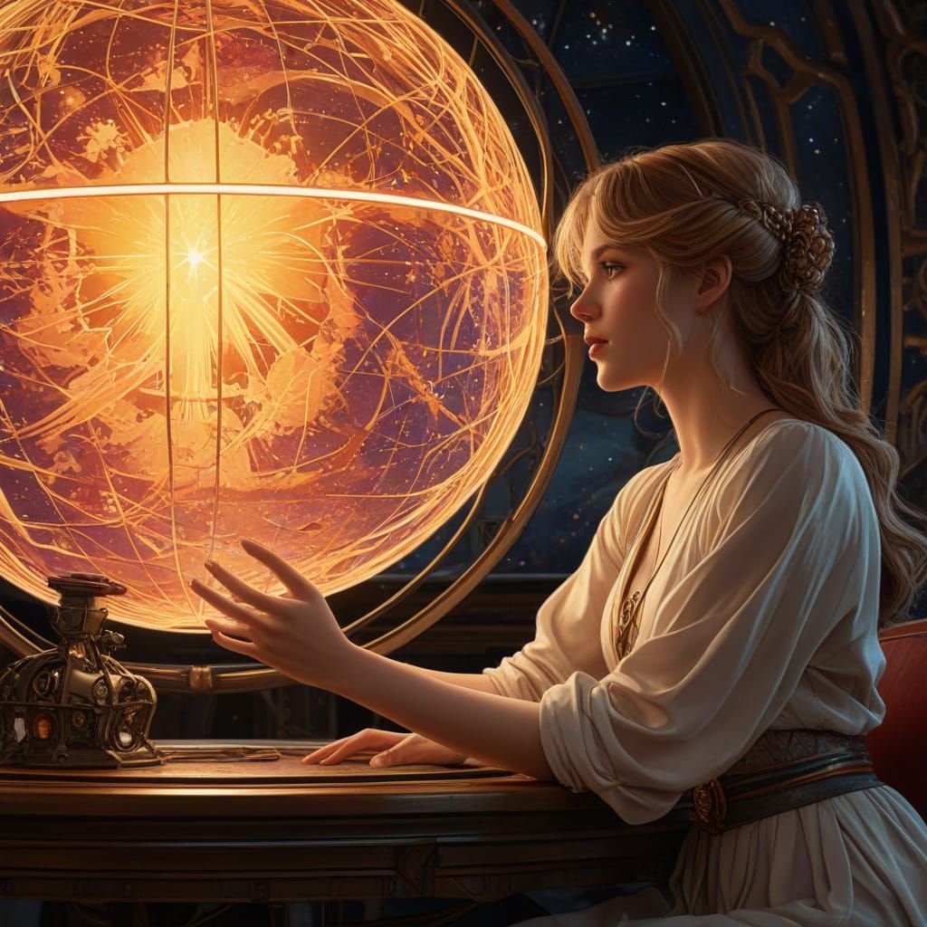 Imagine a celestial architect designing the blueprints for a Dyson sphere in a hidden studio nestled within the heart of a nebula. The studi...