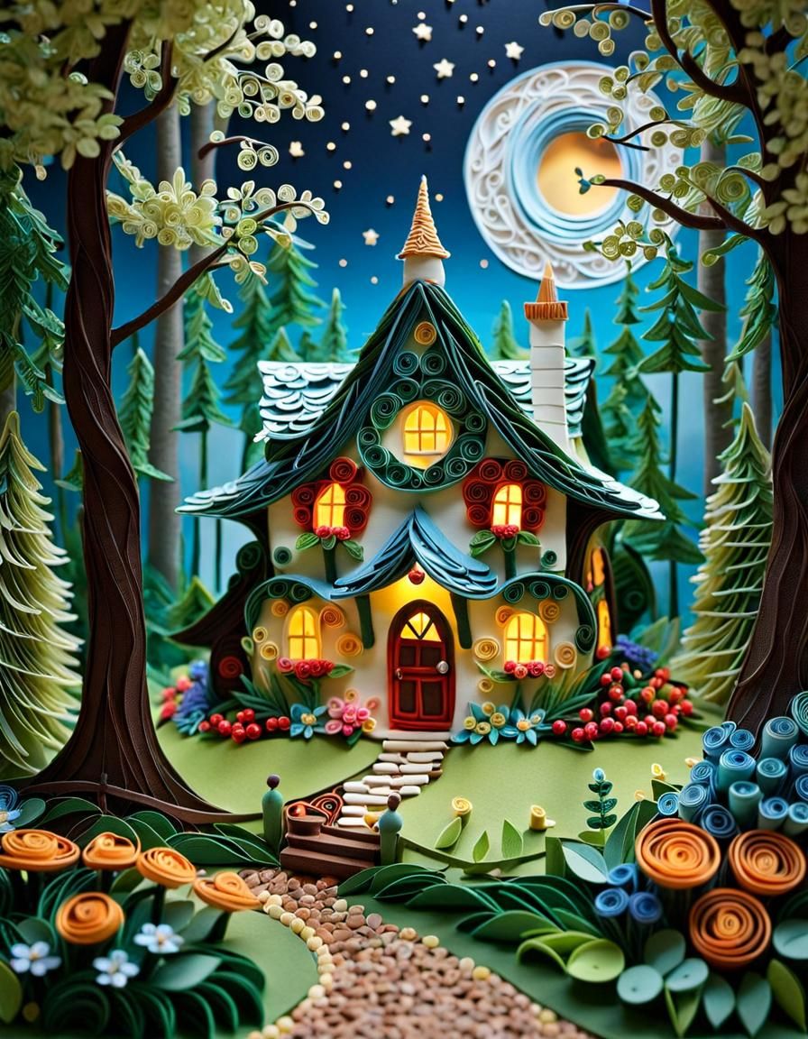 Enchanted Quilled Cottage in the Woods  by @Toonish