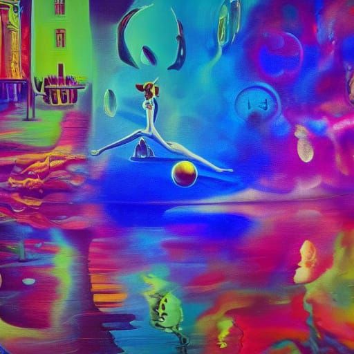 Surreal Oil Painting in Vibrant Triadic Colors