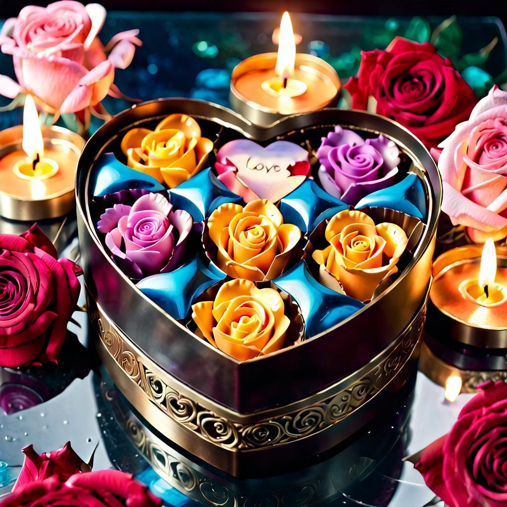 close-up Valentines aesthetic ((heart shaped chocolates in d...