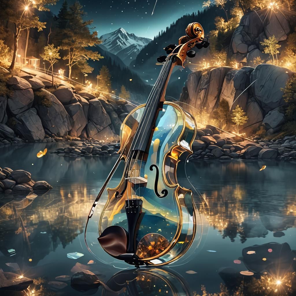  glass violin with a mountain river   by @Razzmama 