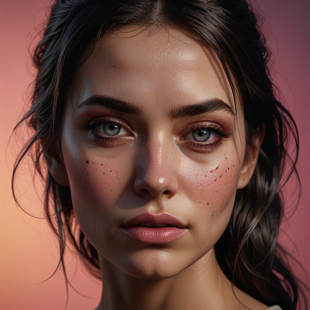 Hyperrealistic Portrait of a Young Woman's Melancholy