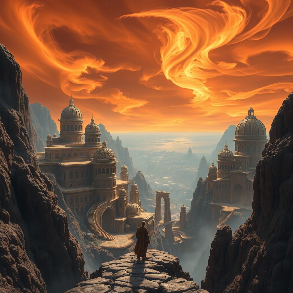 Cyberpunk Master Builder in Ancient Cityscape