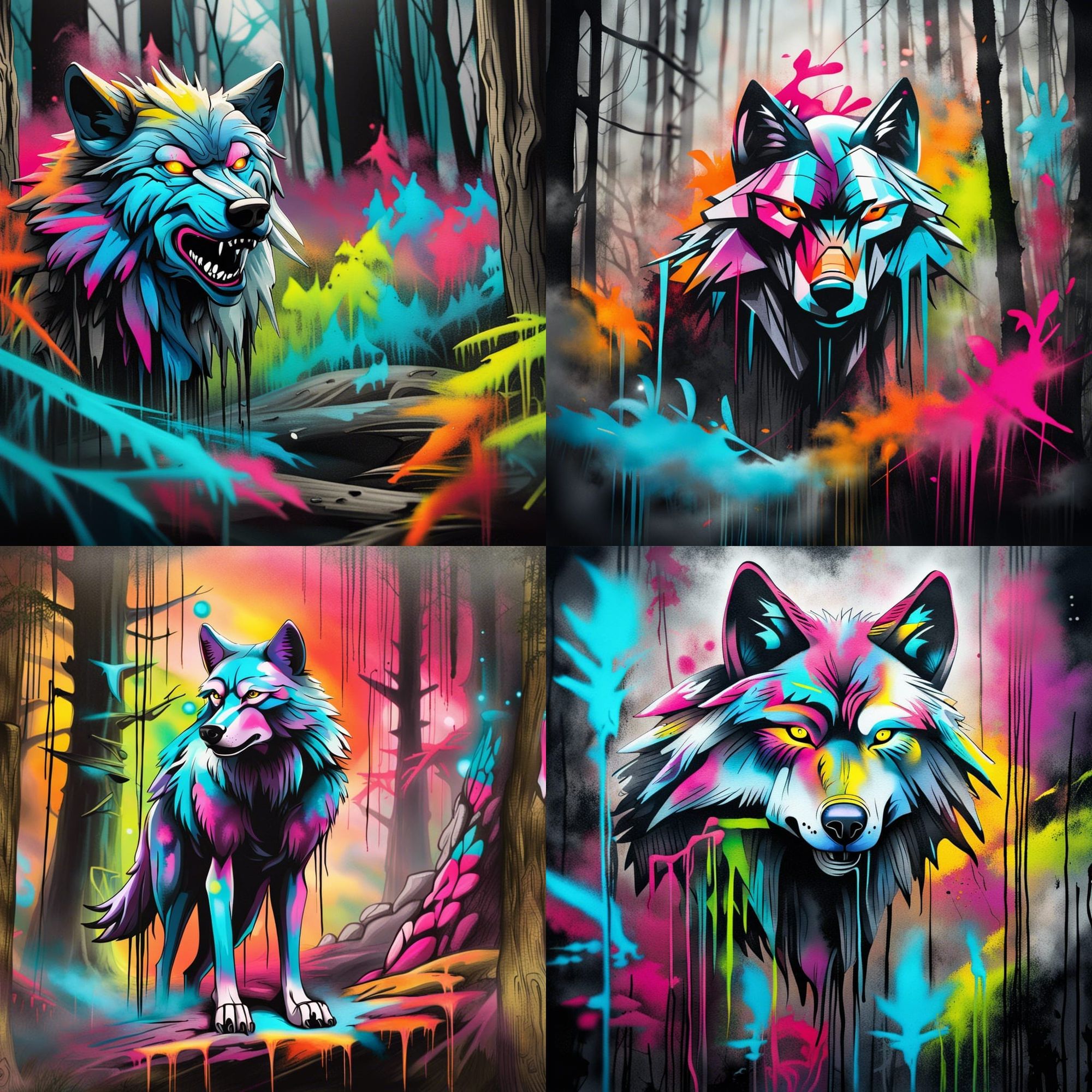 Wolf Spirits In An Old Forest Graffiti Art Spray Paint Acrylic High   UjbuvWZK1mi5sf4YUe2j  Grid 