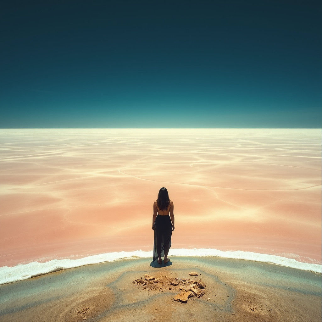 Dead Sea Woman in Surrealist Landscape
