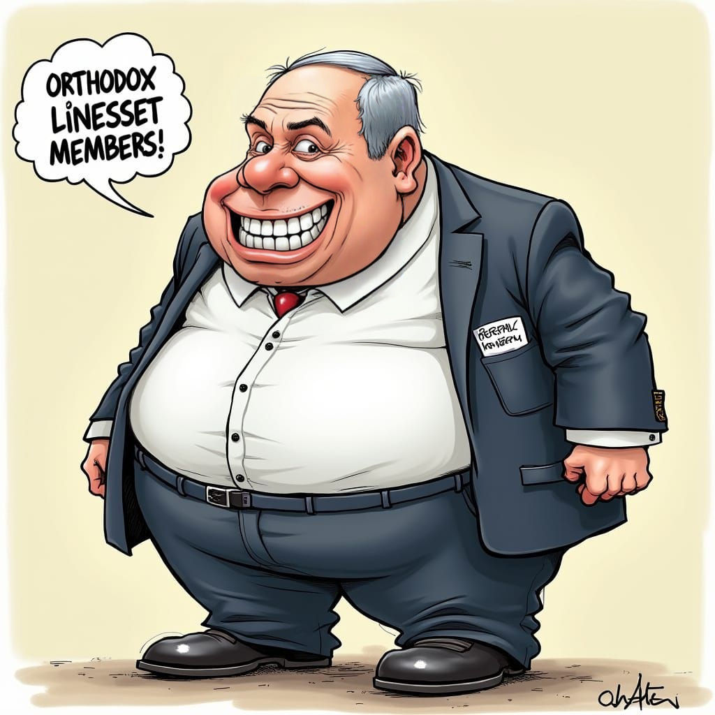 Political Caricature: Netanyahu as Lieberman Holding Knesset