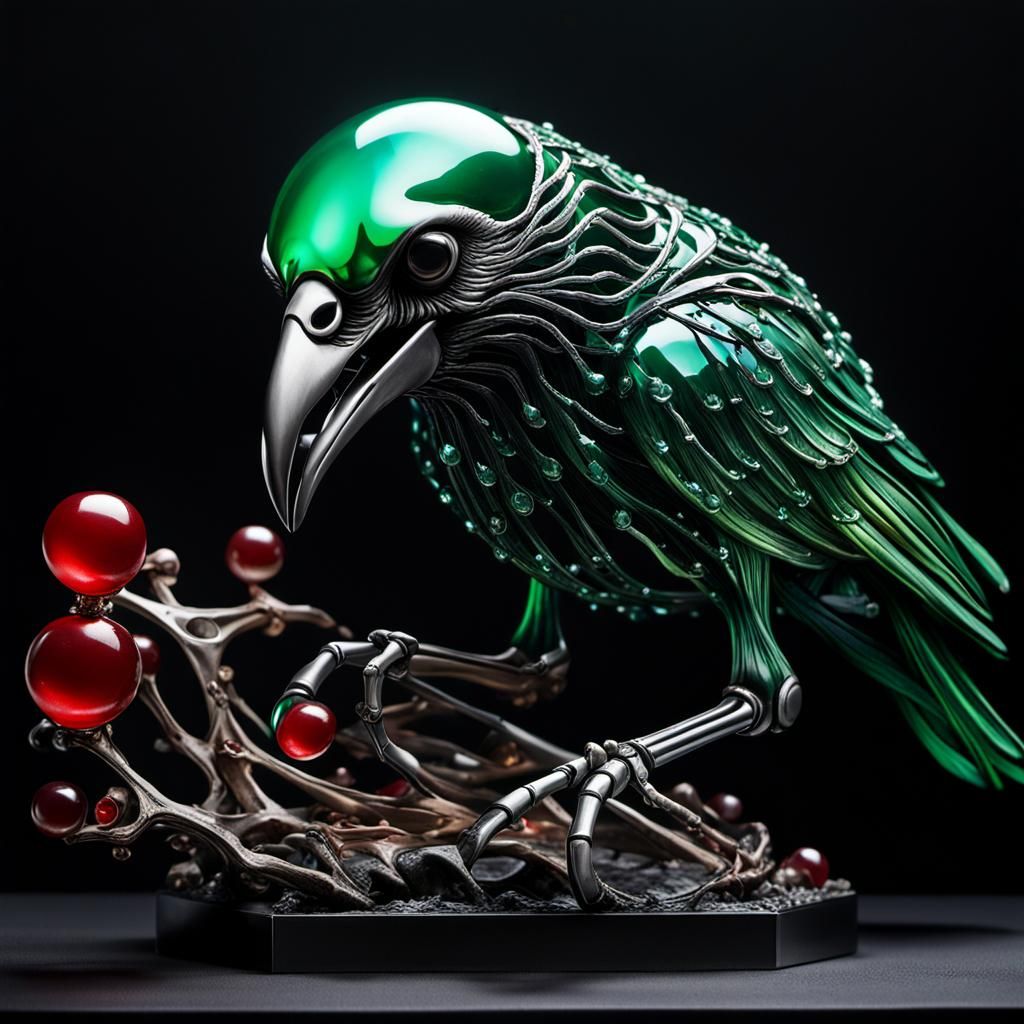 Emerald crow sculpture  by @nonaivo