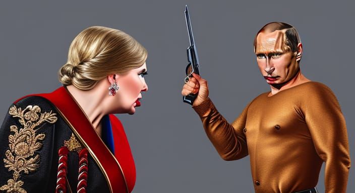 Angry diva confronting ashamed Mr. Vladimir Putin