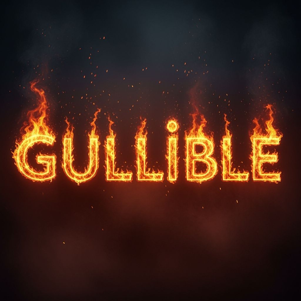 Fiery "Gullible" Text Ignites Dark Smoky Background