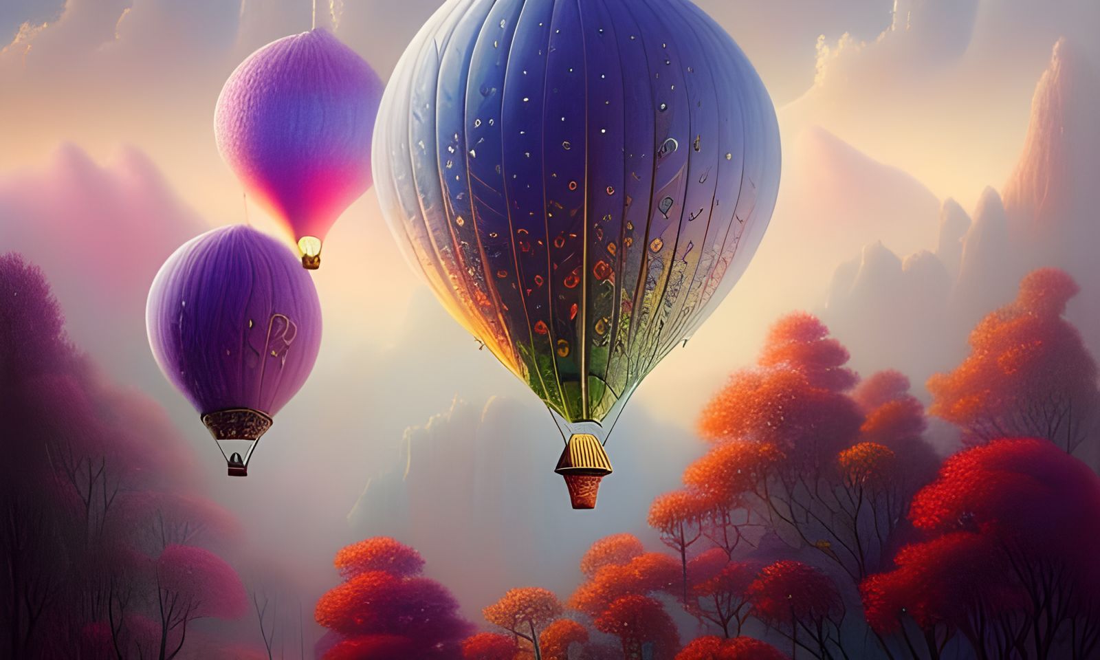 💜 Purple Air Balloons 💜 - AI Generated Artwork - NightCafe Creator