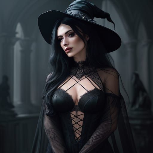 Gothic Romance: A Mystical Witch in Moonlit Elegance