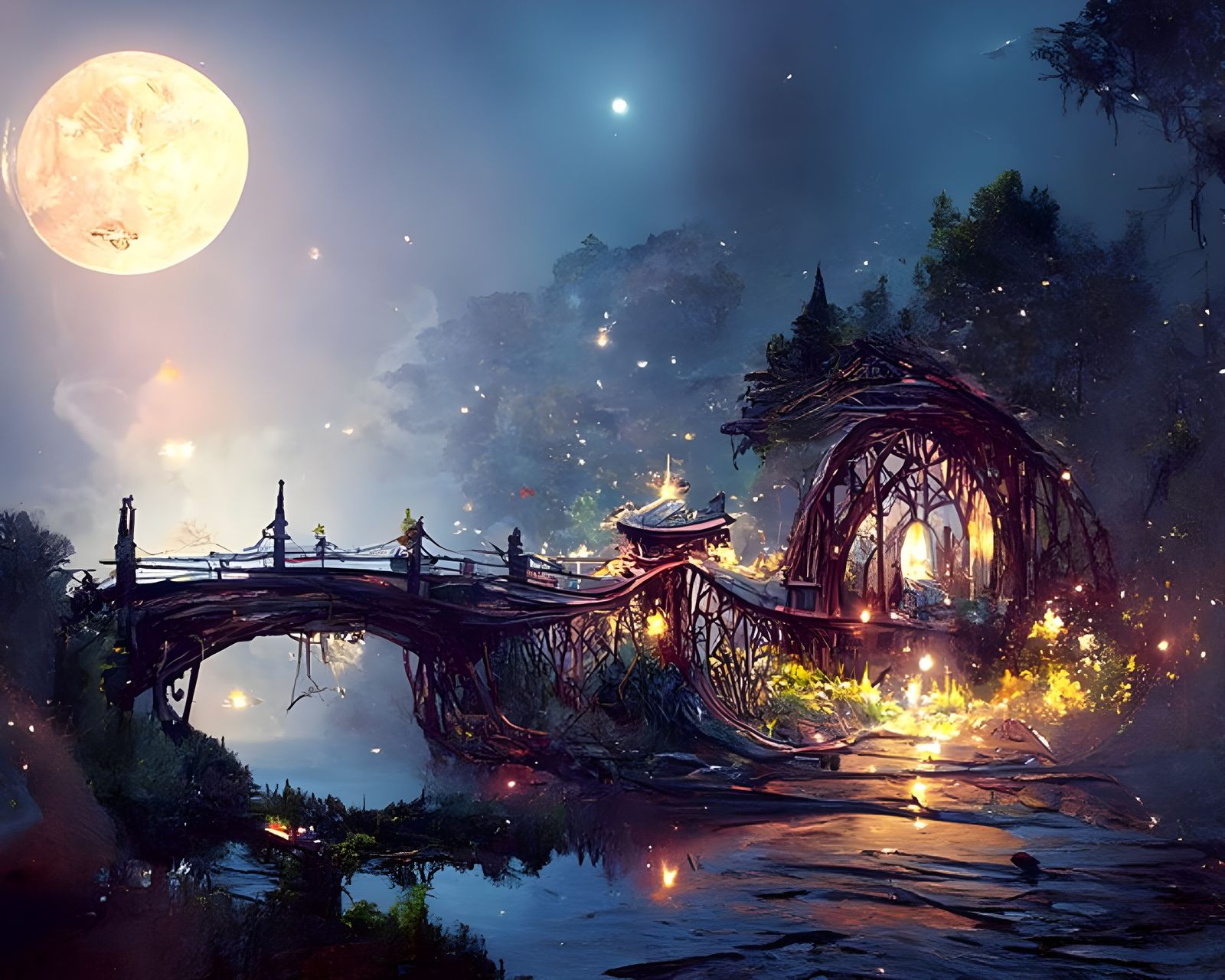 Moonlight Bridge - AI Generated Artwork - NightCafe Creator