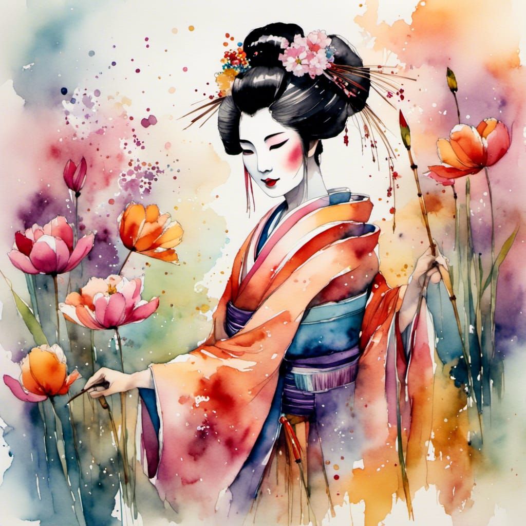 Watercolor Geisha #2