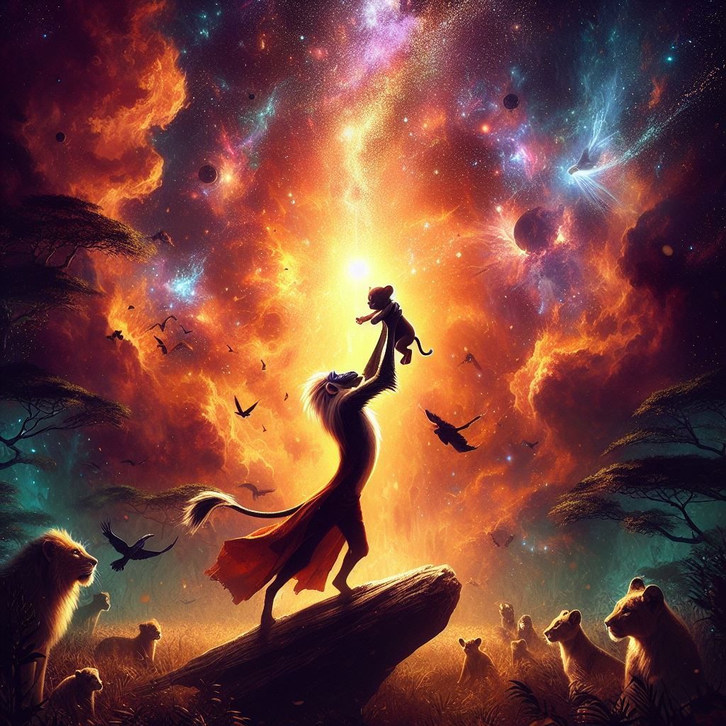 Rafiki Holding Up little Simba - AI Generated Artwork - NightCafe Creator