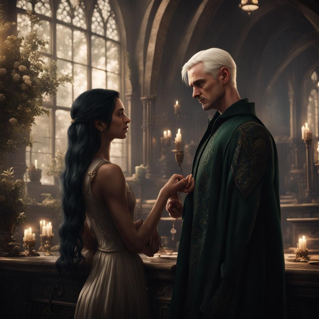 draco malfoy sharing a romantic moment with a black haired g...