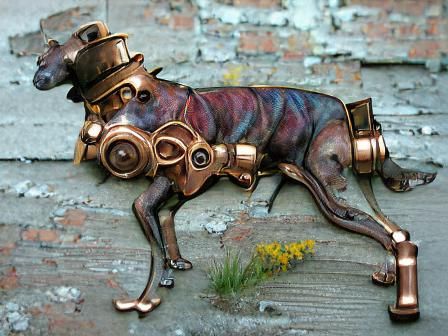 Steampunk dog of copper and brass