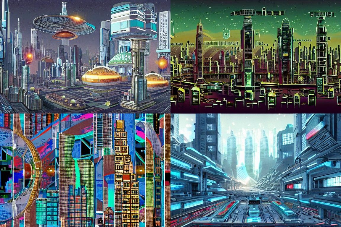Sci-fi city in the style of Neoplasticism