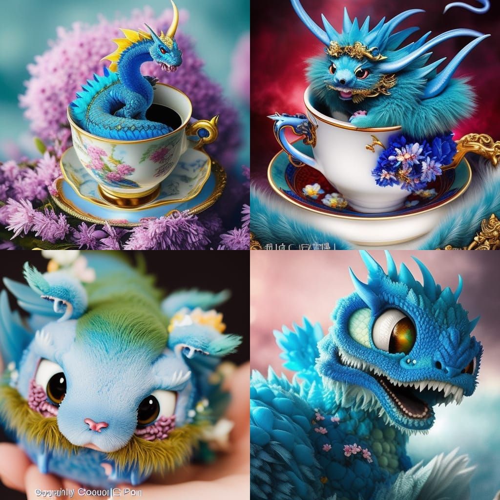 Fluffy dragon in a teacup