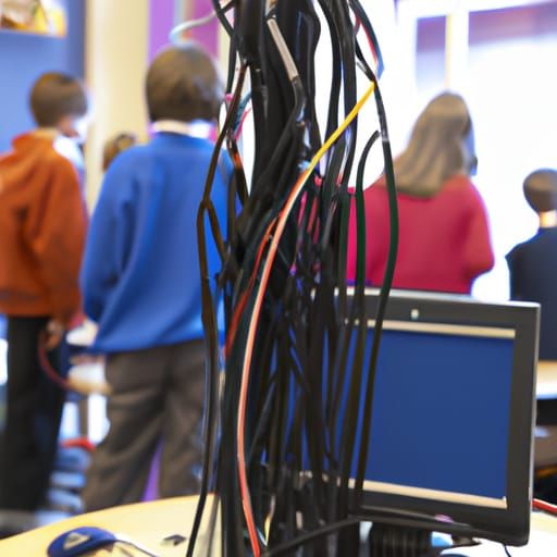 classroom computer and people with wires in them