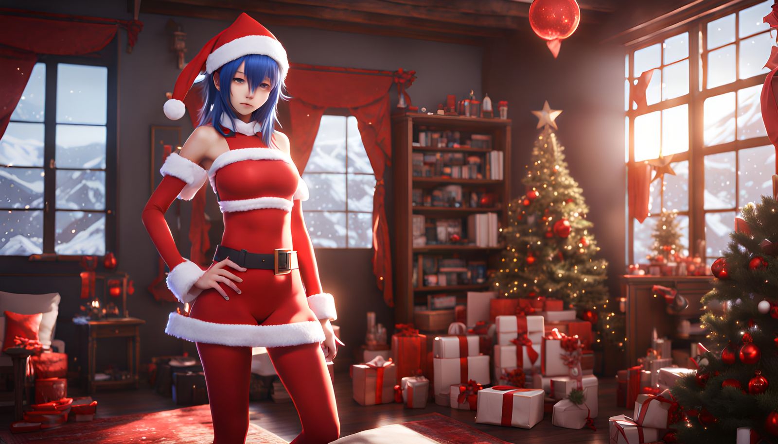 Konata Izumi wearing a Santa outfit in her home in Phoenix Arizona ...