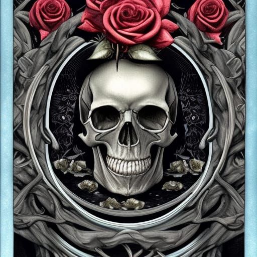 Full page tarot card, Silver engraved skull without bottom t...