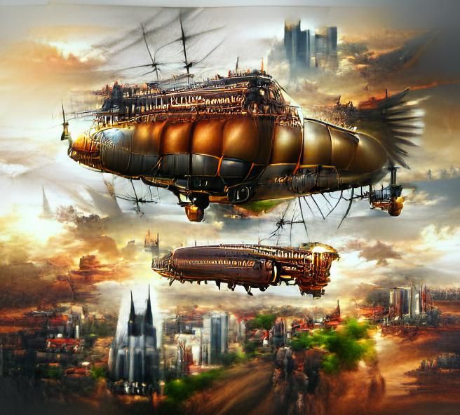 airship steampunk carrying city 8k resolution artwork beautiful - AI ...