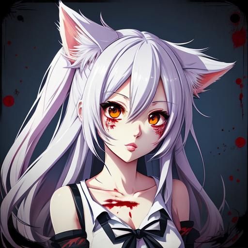 Kawaii blood neko girl 128k resolution, style “anime”, polis...