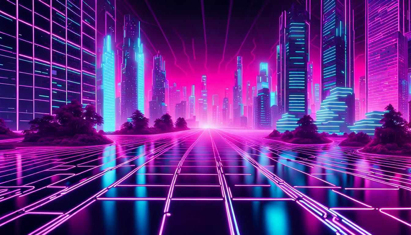 a neon cyber city inside a computer, Tron, digital city in a matrix ...