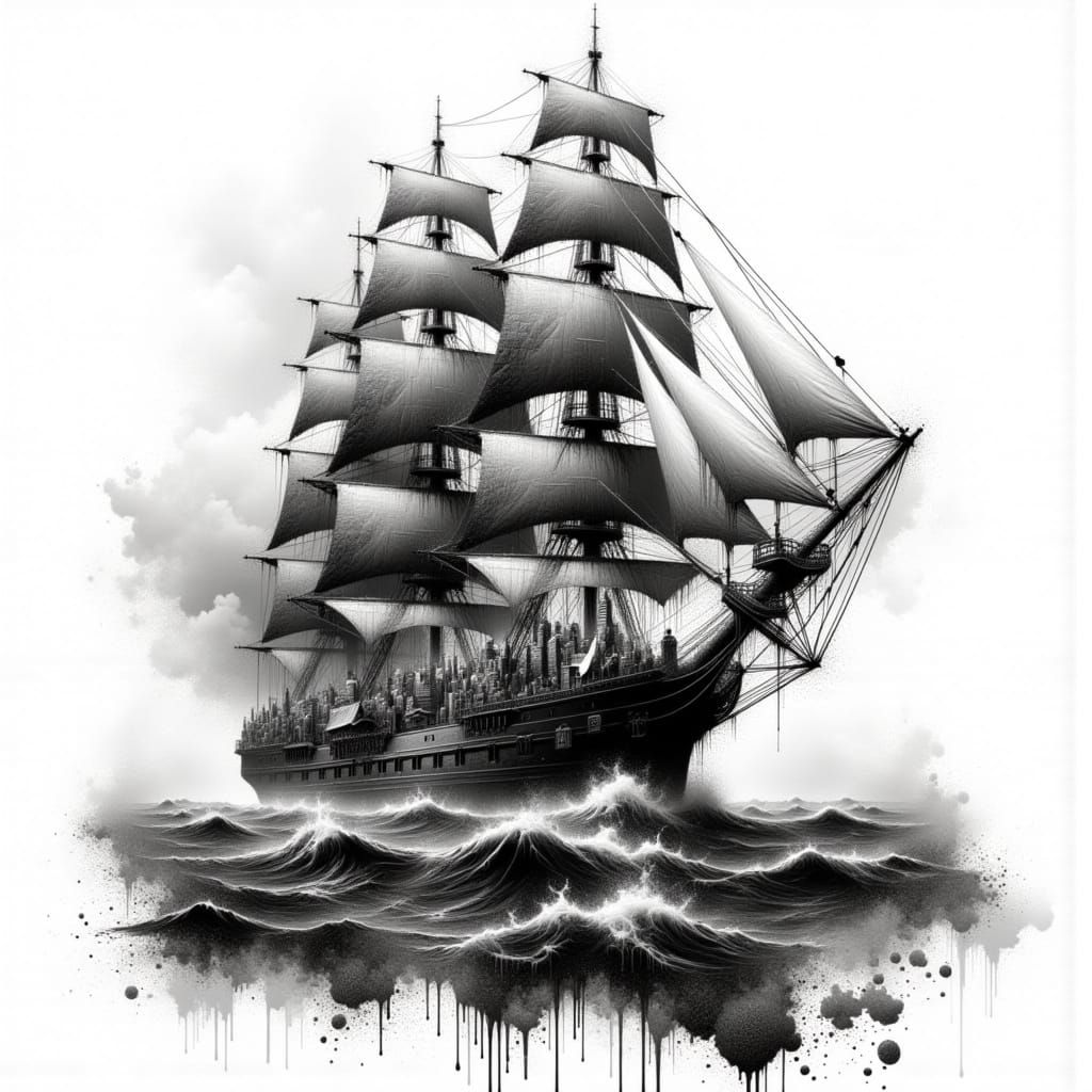 <lora:All About The Drip:1.0> Generate an intricate black and white picture with hyper-realistic elements, majorly focusing on detailed illu...