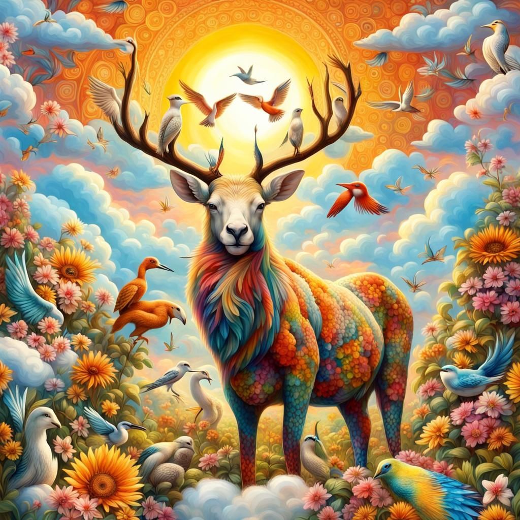 colorful deer - maximalism  by @Seb