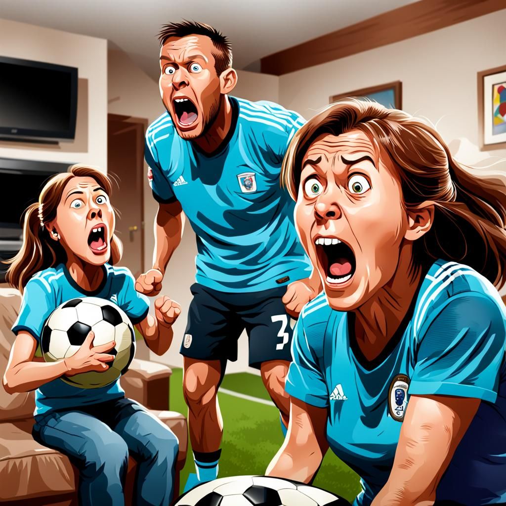 Cartoon of a woman screaming at her husband who is watching ...